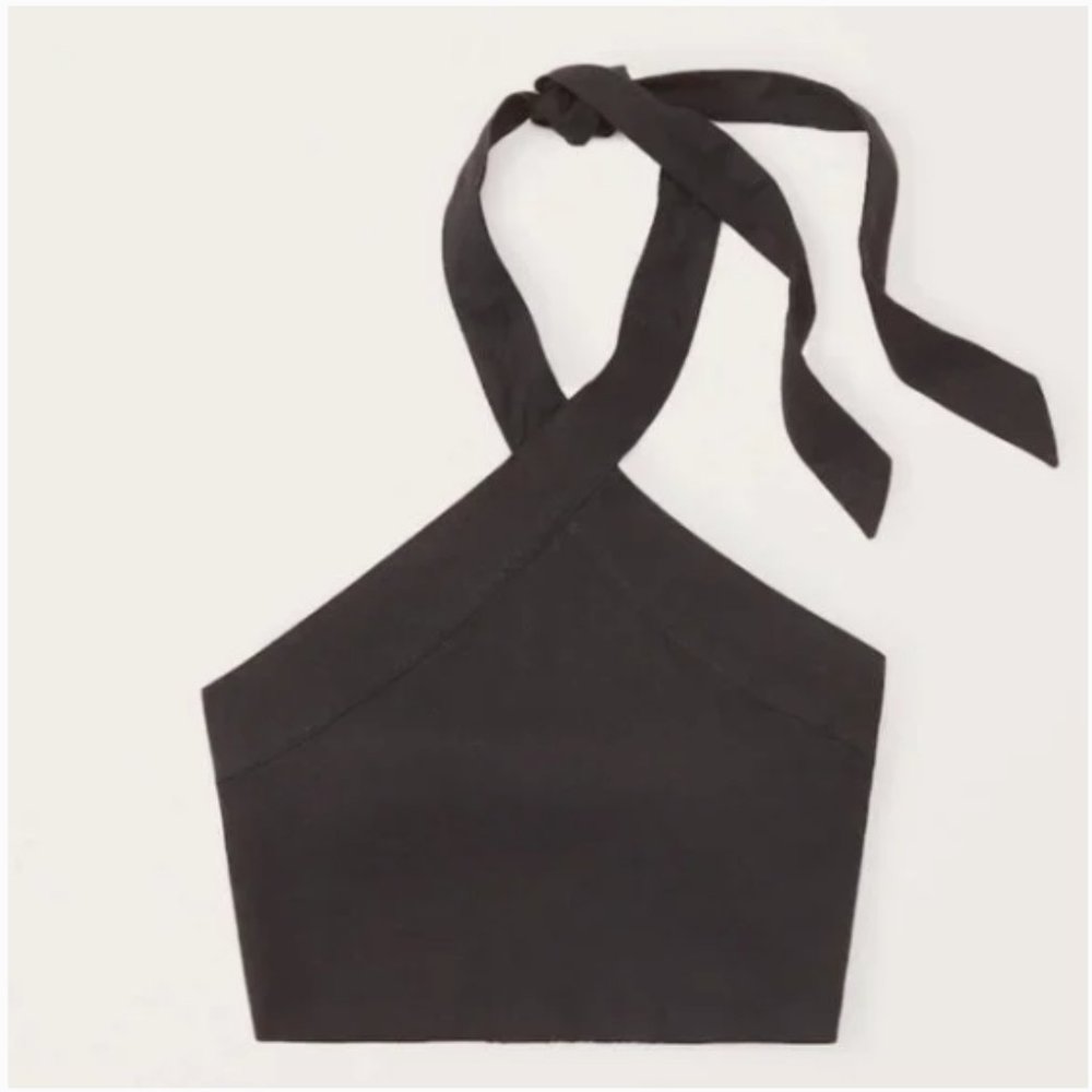 Abercrombie & Fitch Cropped Linen-Blend Halter Top